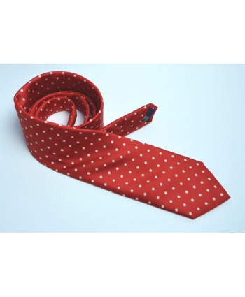 Fine Silk Spotted tie with White Polka Dot Spots on Scarlet